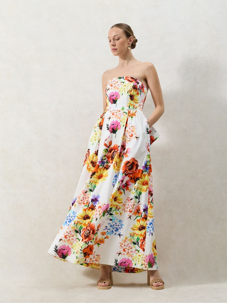 Ro&Zo White Annie Garden Floral Printed Bow Detail Dress - Image 1 of 7