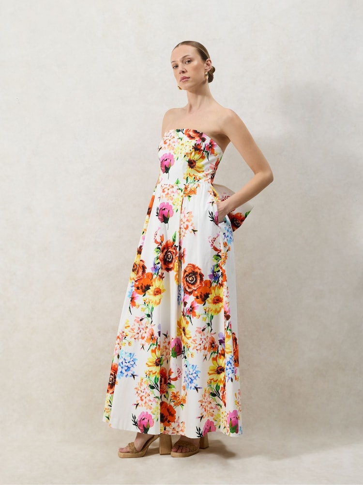 Ro&Zo White Annie Garden Floral Printed Bow Detail Dress - Image 2 of 7