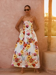 Ro&Zo White Annie Garden Floral Printed Bow Detail Dress - Image 6 of 7