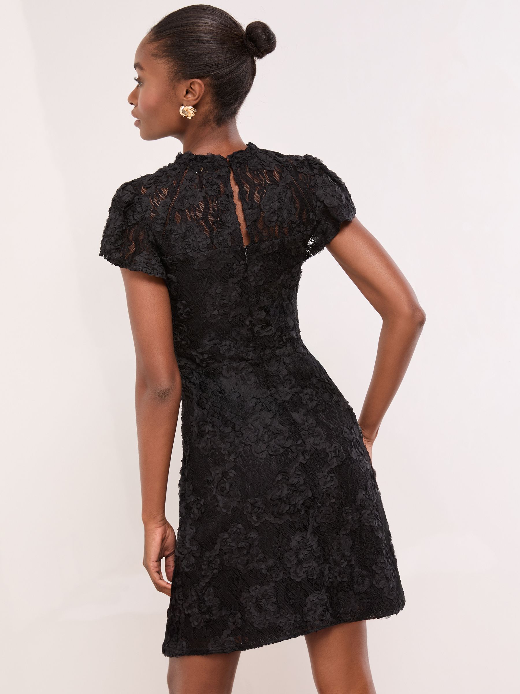 Buy Lipsy Black Lace 3D Floral High Neck Skater Dress from Next USA