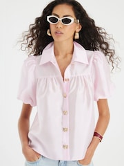 River Island Pink Button Detail Short Sleeve Shirt - Image 1 of 4