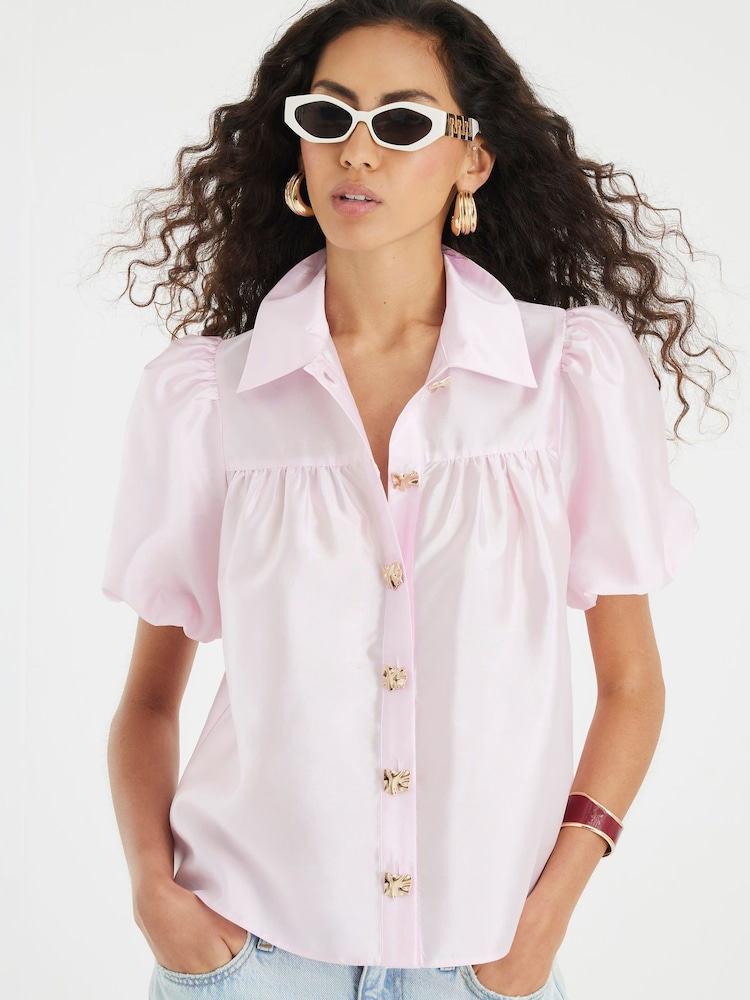 River Island Pink Button Detail Short Sleeve Shirt - Image 1 of 4