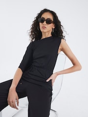 River Island Black Cape Rib Belted Top - Image 1 of 4