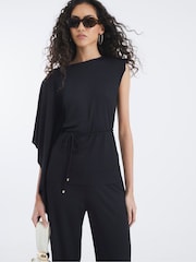 River Island Black Cape Rib Belted Top - Image 3 of 4