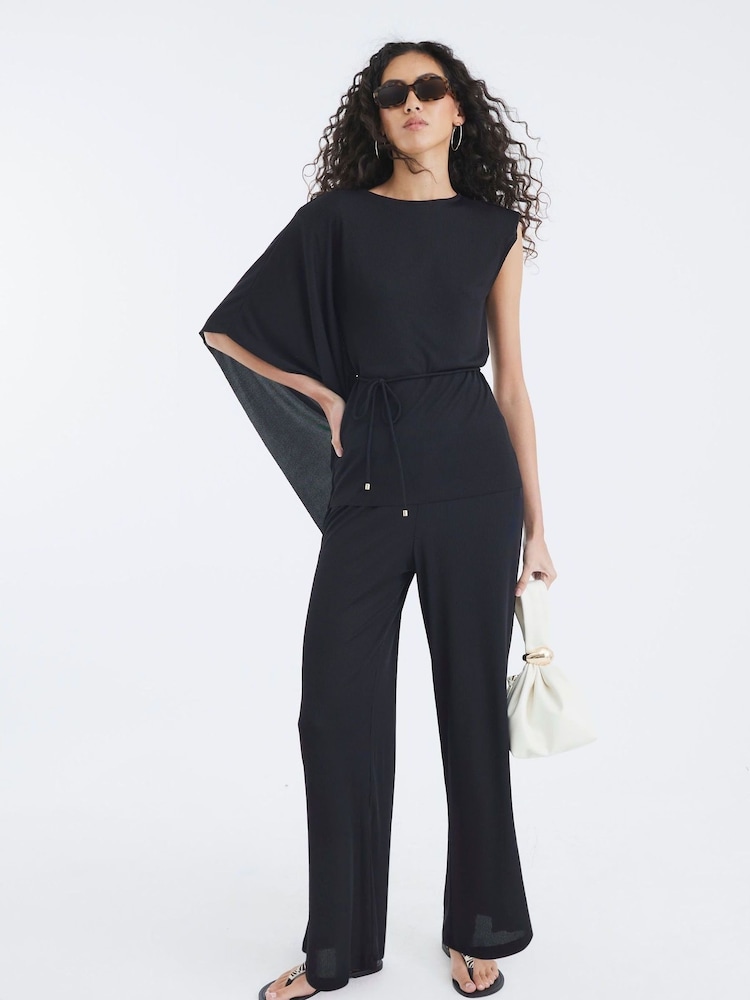 River Island Black Cape Rib Belted Top - Image 4 of 4