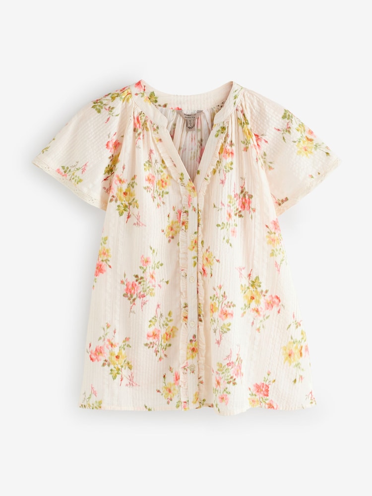 River Island Cream Floral Print Frill V-Neck Top - Image 1 of 1