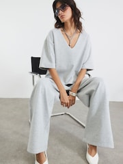 River Island Grey V-Neck Interlock T-Shirt - Image 1 of 6