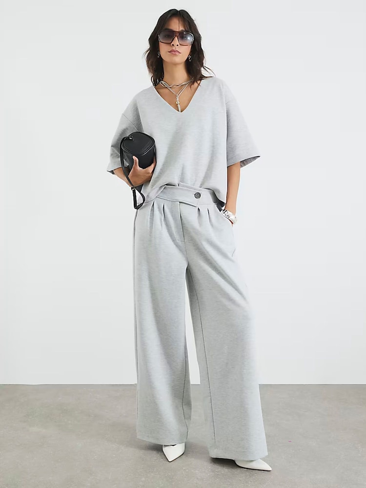 River Island Grey V-Neck Interlock T-Shirt - Image 2 of 6