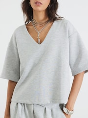 River Island Grey V-Neck Interlock T-Shirt - Image 4 of 6