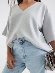 River Island Grey V-Neck Interlock T-Shirt - Image 5 of 6