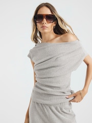 River Island Grey Drape Textured Top - Image 2 of 4