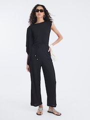 River Island Black Rib Wide Leg Trousers - Image 1 of 4