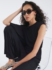 River Island Black Rib Wide Leg Trousers - Image 2 of 4