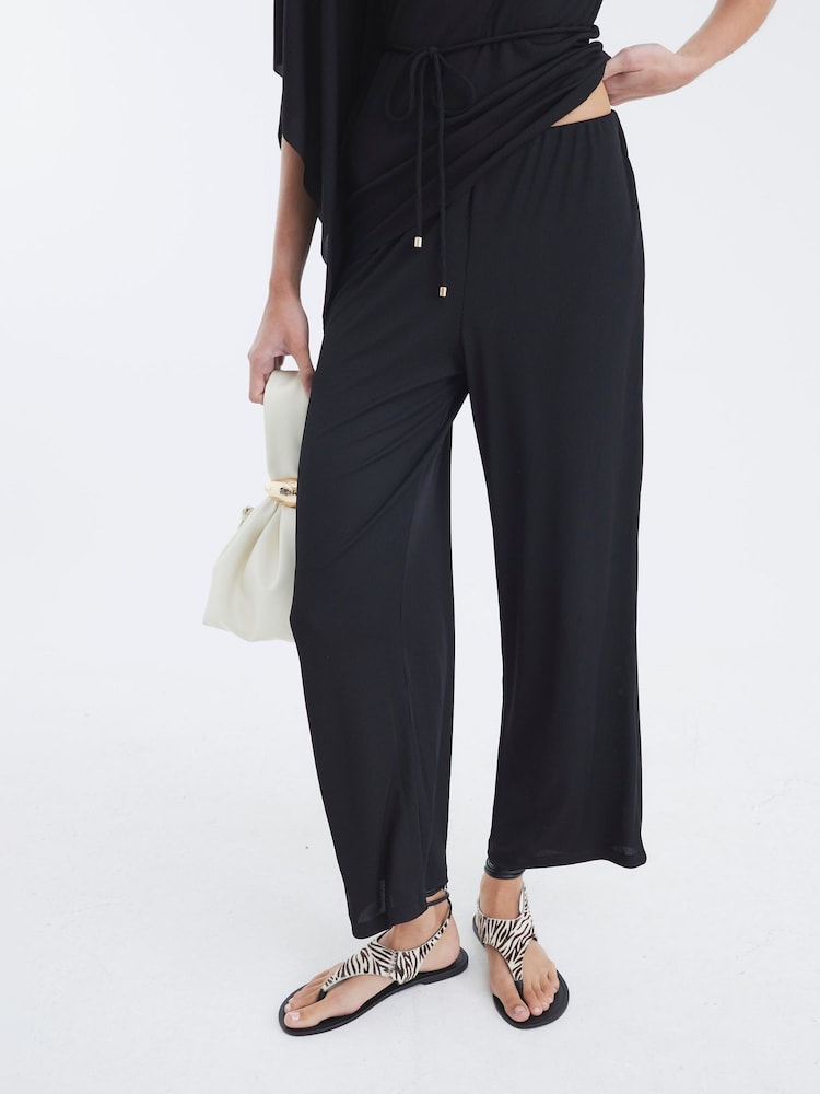 River Island Black Rib Wide Leg Trousers - Image 4 of 4