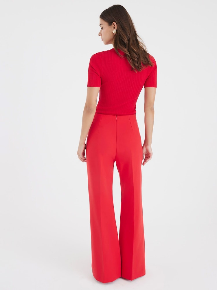 River Island Red Mock Button Front Trousers - Image 1 of 4