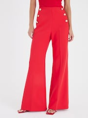 River Island Red Mock Button Front Trousers - Image 2 of 4