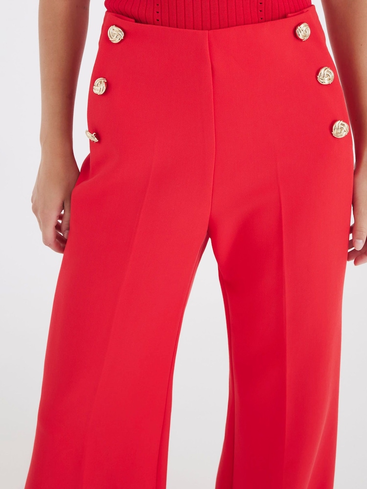 River Island Red Mock Button Front Trousers - Image 4 of 4