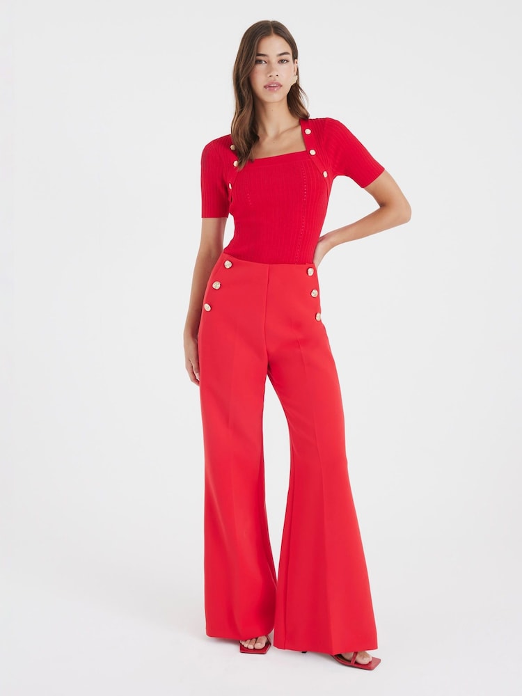 River Island Red Mock Button Front Trousers - Image 4 of 4