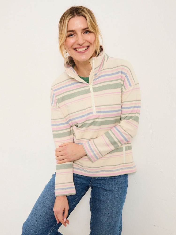 FatFace Thea Multi Textured Stripe Half Neck Sweat - Image 1 of 6 FatFace Thea Multi Textured Stripe Half Neck Sweat - Image 1 of 6