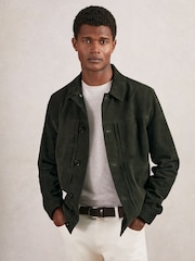 Reiss Dark Green Devonshire Suede Worker Jacket - Image 1 of 7