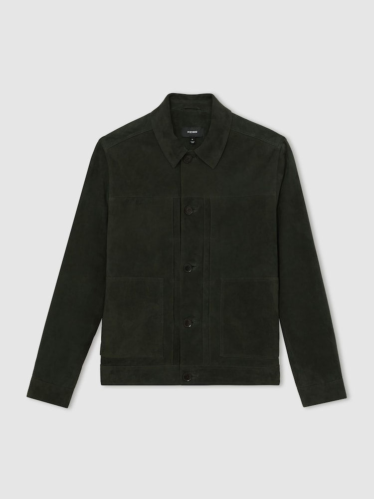 Reiss Dark Green Devonshire Suede Worker Jacket - Image 2 of 7