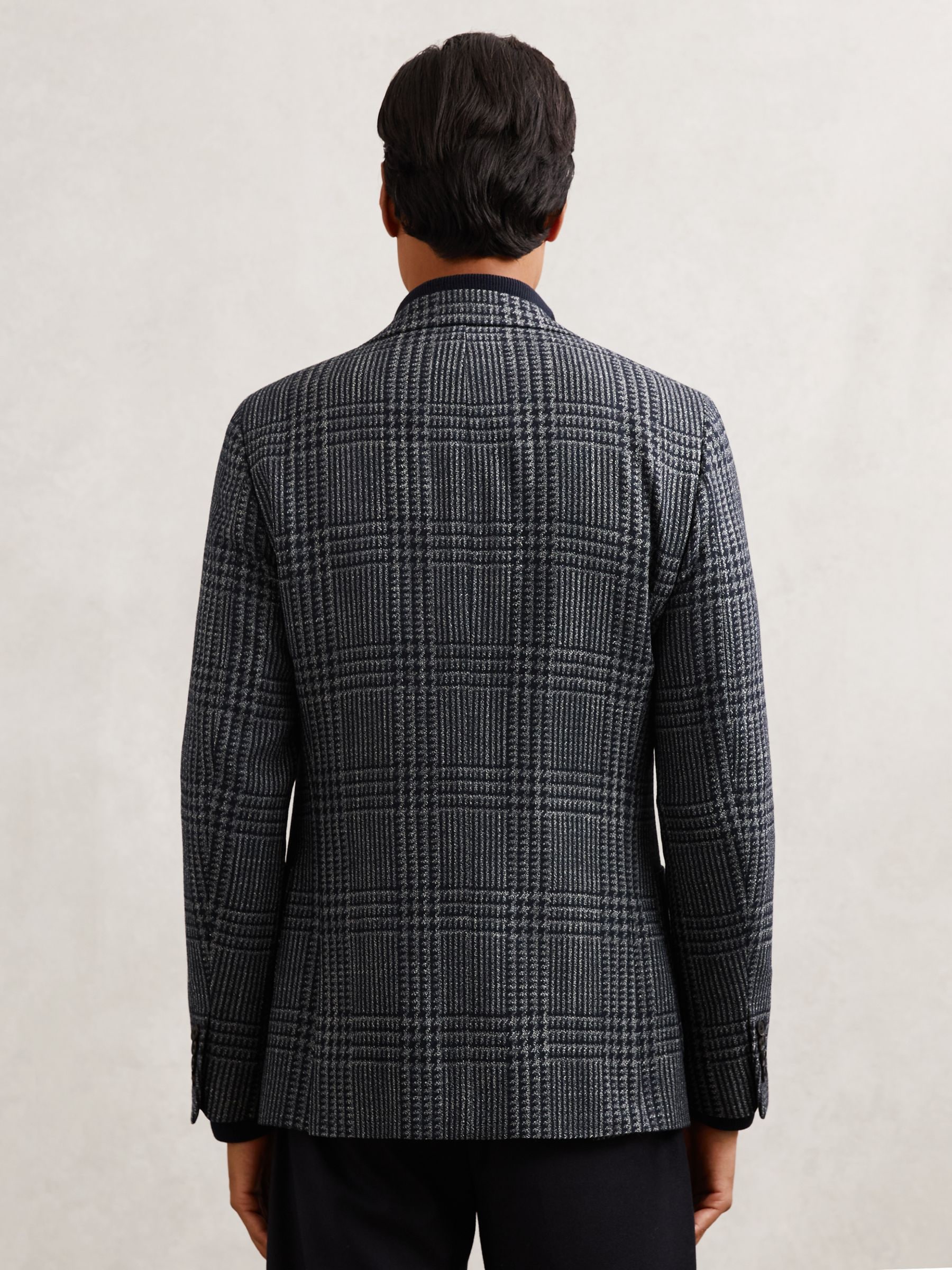 Buy Reiss Navy Jacob Wool-Blend Check Single-Breasted Blazer