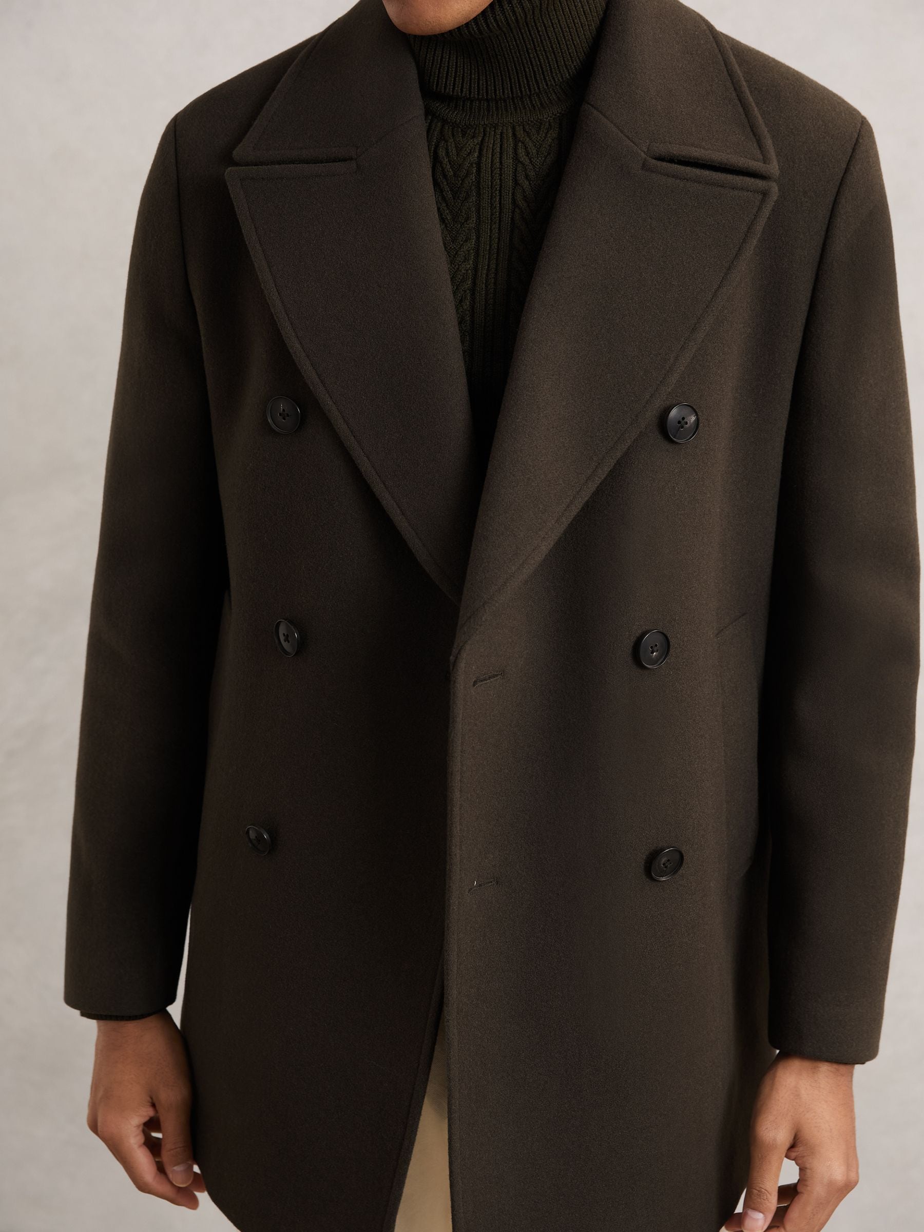 Buy Reiss Dark Green Present Wool-Blend Double-Breasted Pea Coat