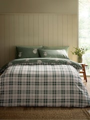 Catherine Lansfield Soft Green Stag Check Reversible Duvet Cover Set - Image 2 of 4