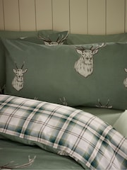 Catherine Lansfield Soft Green Stag Check Reversible Duvet Cover Set - Image 3 of 4