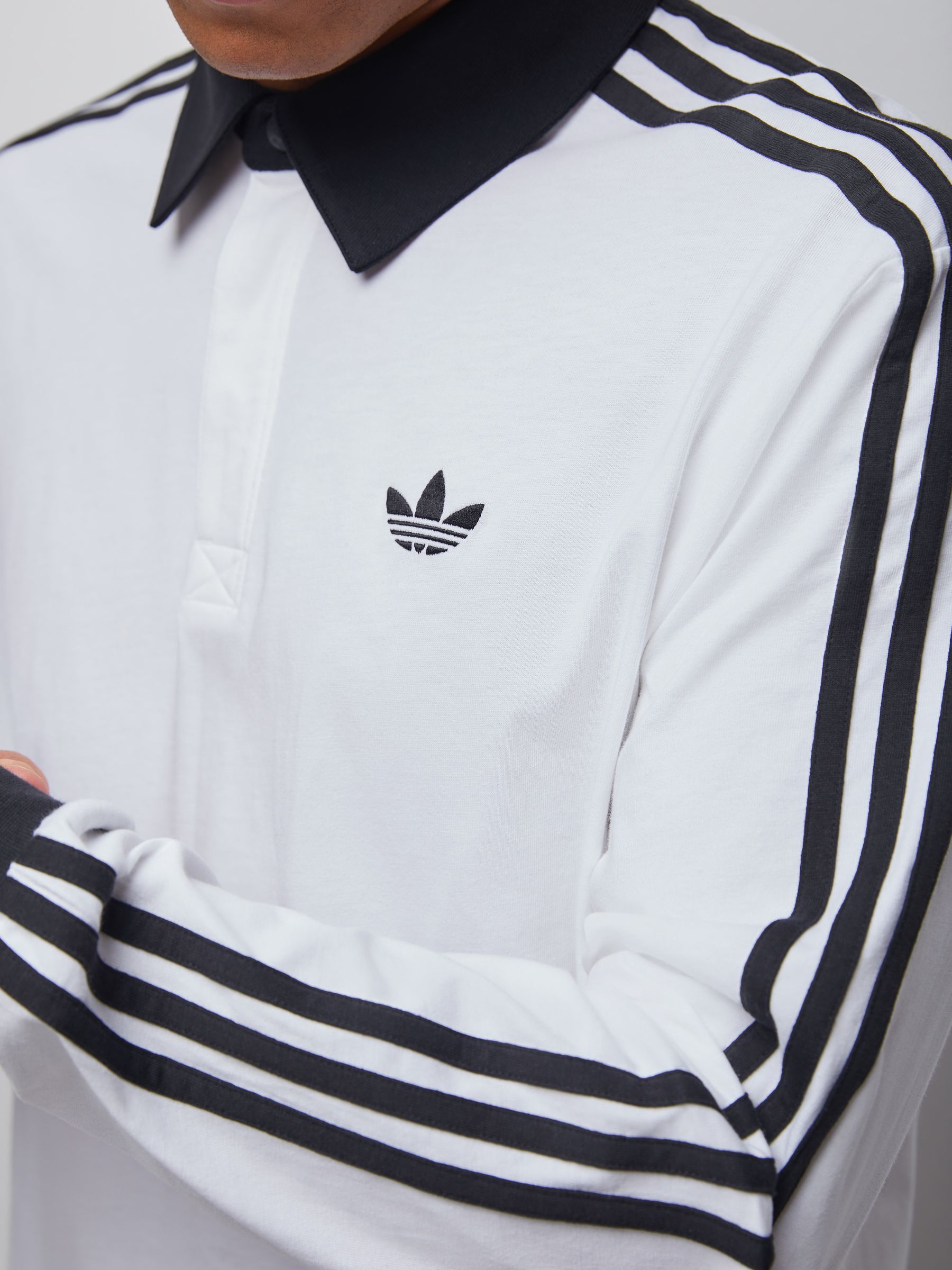 Next：日本 ホワイト - adidas Originals 3 ストライプ ラグビー 長袖