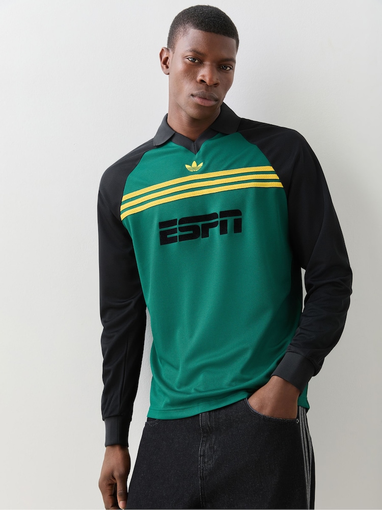 adidas Originals Green Sponsored Archive Longsleeve Polo Shirt - Image 1 of 5 adidas Originals Green Sponsored Archive Longsleeve Polo Shirt - Image 1 of 5