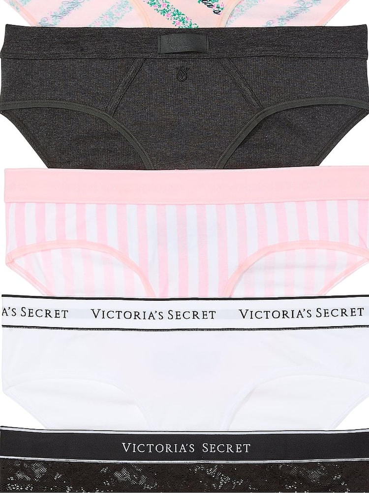 Victoria's Secret Pink/Grey/White/Black Hipster 5 Pack Logo Knickers - Image 2 of 4 Victoria's Secret Pink/Grey/White/Black Hipster 5 Pack Logo Knickers - Image 2 of 4