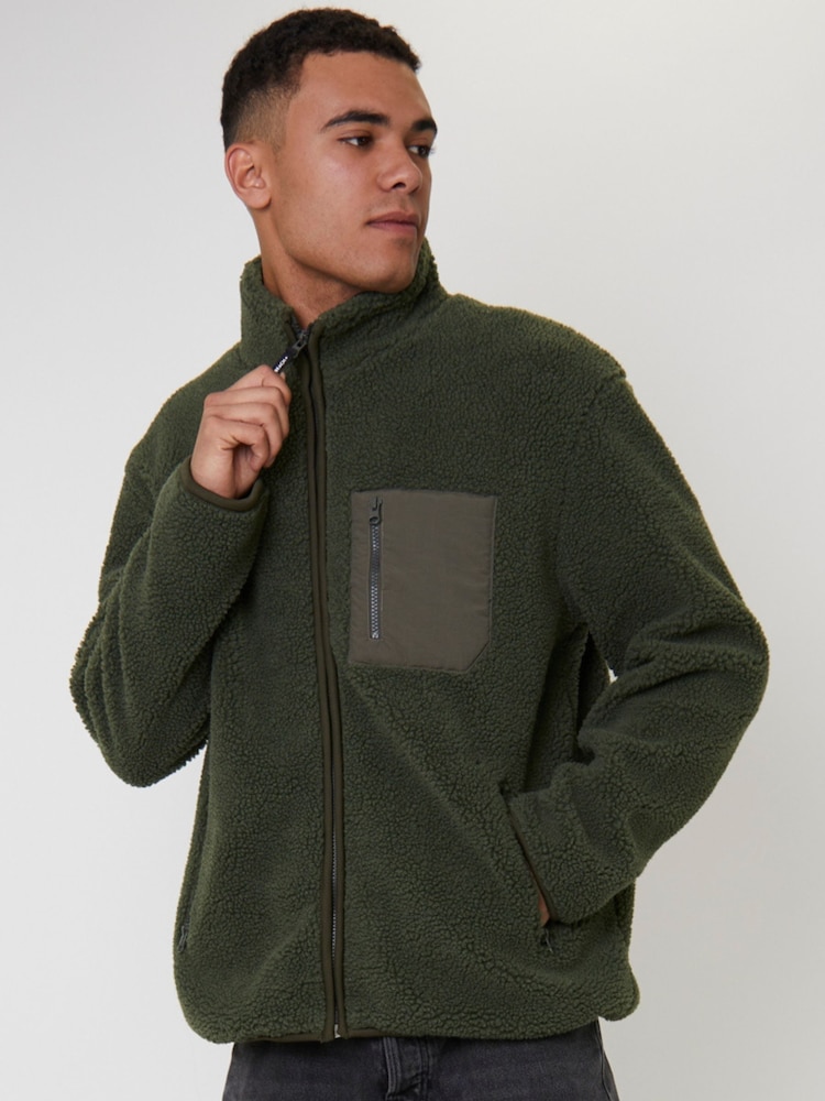 Verde - South Beach Borg Zip Jacket With Pocket - Imagen 1 de 6