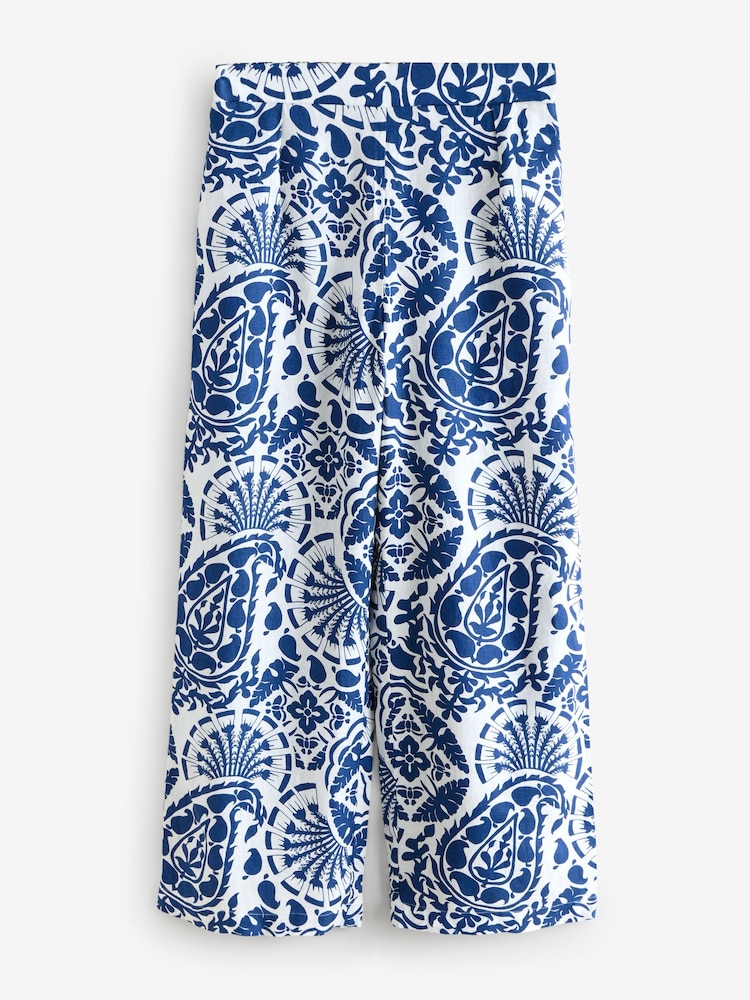 Blue Linen Paisley Print Trousers - Image 1 of 1