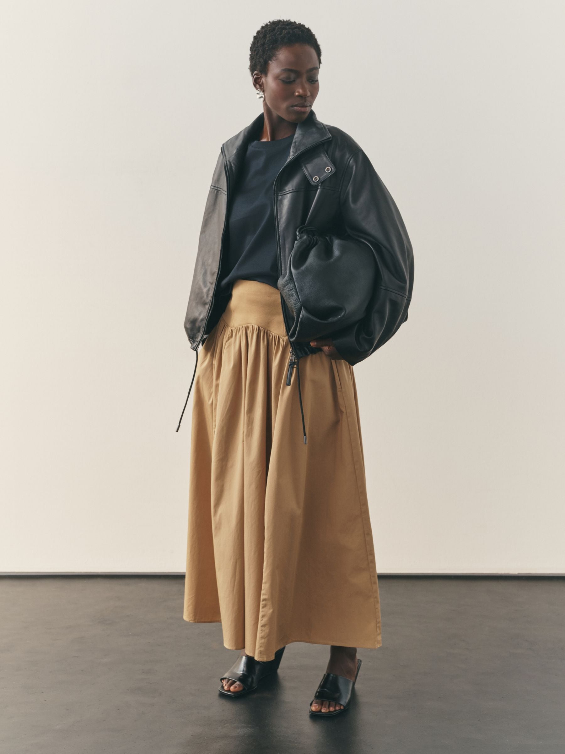 Buy Nothing Ordinary Camel Premium A Line Heavyweight Cotton Midi