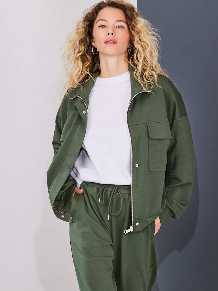 Khaki Green Viscose Slinky Utility Jacket - Image 1 of 8