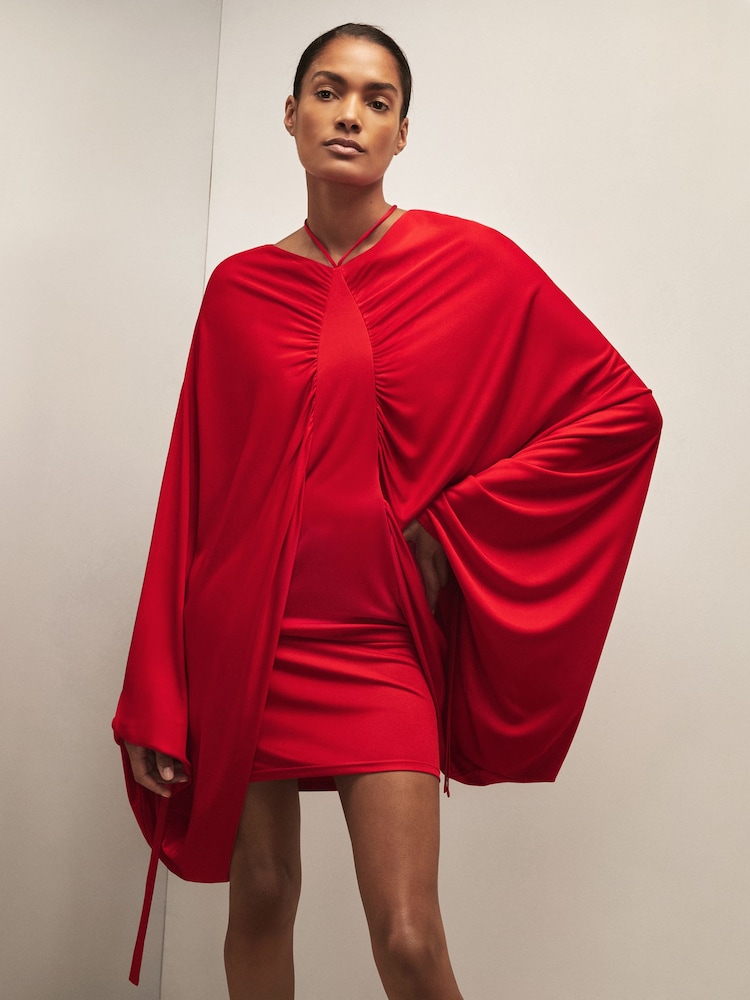 strapless open back dress Lea red batwing midi dress – plunging V-neck & open back By Sarvin main image 0