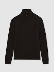 Reiss Chocolate Brown Richmond Atelier 100% Cashmere Cable Zip Jumper - Image 2 of 7