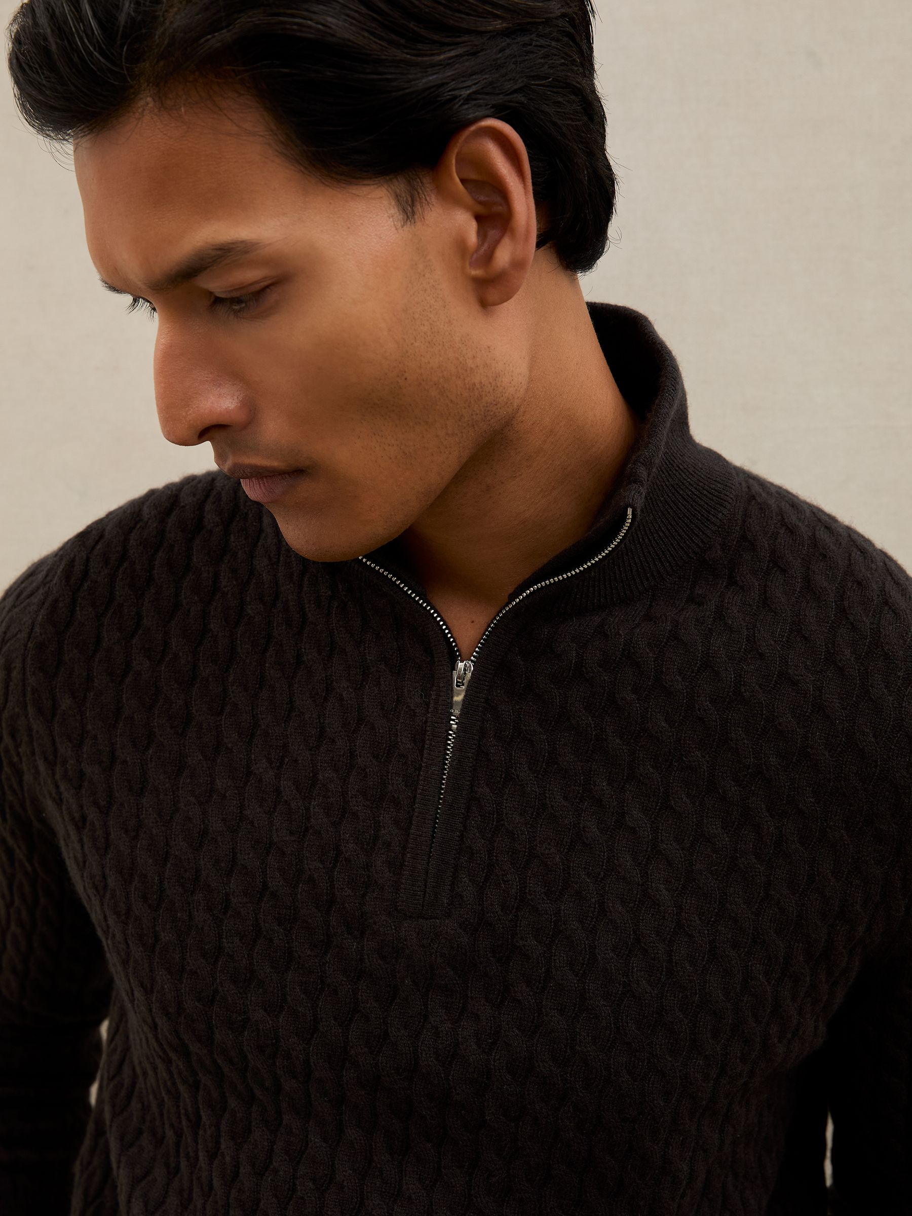 Buy Reiss Chocolate Brown Richmond Atelier 100% Cashmere Cable Zip