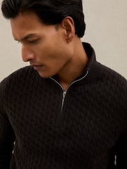 Reiss Chocolate Brown Richmond Atelier 100% Cashmere Cable Zip Jumper - Image 3 of 7