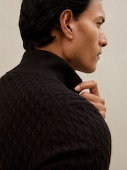 Reiss Chocolate Brown Richmond Atelier 100% Cashmere Cable Zip Jumper - Image 4 of 7