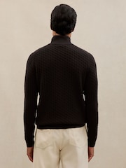 Reiss Chocolate Brown Richmond Atelier 100% Cashmere Cable Zip Jumper - Image 5 of 7
