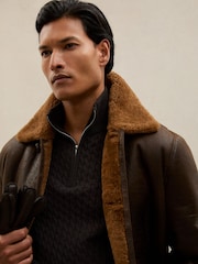 Reiss Chocolate Brown Richmond Atelier 100% Cashmere Cable Zip Jumper - Image 6 of 7
