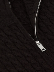 Reiss Chocolate Brown Richmond Atelier 100% Cashmere Cable Zip Jumper - Image 7 of 7