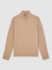 Reiss Camel Brown Richmond Atelier 100% Cashmere Cable Zip Jumper - Image 2 of 5