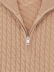 Reiss Camel Brown Richmond Atelier 100% Cashmere Cable Zip Jumper - Image 5 of 5