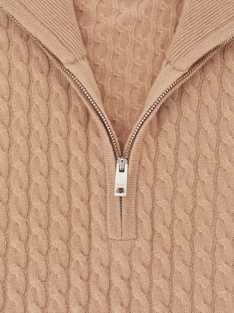 Reiss Camel Brown Richmond Atelier 100% Cashmere Cable Zip Jumper - Image 5 of 5 Reiss Camel Brown Richmond Atelier 100% Cashmere Cable Zip Jumper - Image 5 of 5
