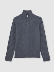 Reiss Denim Blue Richmond Atelier 100% Cashmere Cable Zip Jumper - Image 2 of 7
