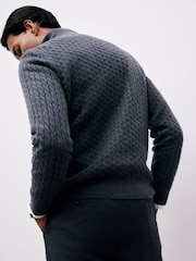 Reiss Denim Blue Richmond Atelier 100% Cashmere Cable Zip Jumper - Image 5 of 7