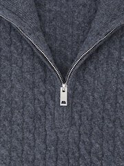 Reiss Denim Blue Richmond Atelier 100% Cashmere Cable Zip Jumper - Image 7 of 7